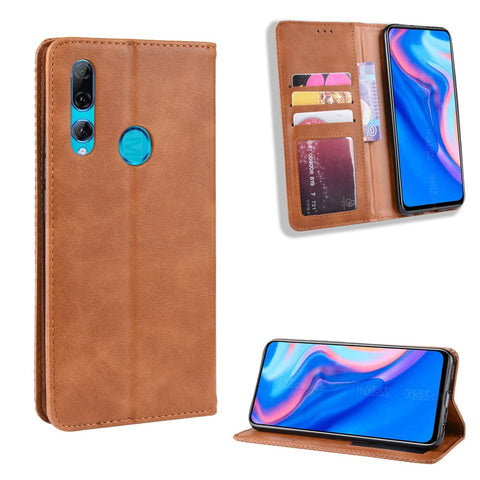 Auto-absorbed Vintage Style PU Leather Wallet Case for Huawei Honor 9X (Global)/ P Smart Z / Y9 Prime 2019 /Enjoy 10 Plus