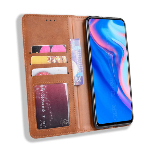 Auto-absorbed Vintage Style PU Leather Wallet Case for Huawei Honor 9X (Global)/ P Smart Z / Y9 Prime 2019 /Enjoy 10 Plus