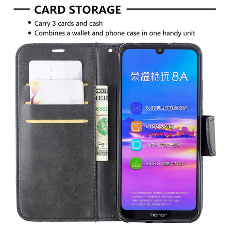 PU Leather Phone Case for Huawei Y6 (2019, with Fingerprint Sensor)/Y6 Prime (2019)/Honor 8A