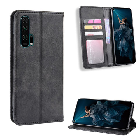Auto-absorbed Vintage Leather Wallet Phone Cover for Huawei Honor 20 Pro