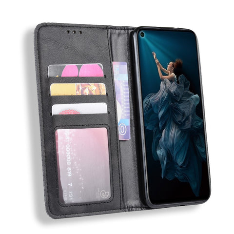 Auto-absorbed Vintage Leather Wallet Phone Cover for Huawei Honor 20 Pro