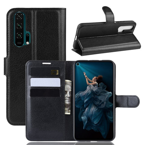Litchi Skin Wallet Leather Stand Phone Shell for Huawei Honor 20 Pro