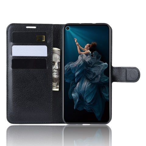 Litchi Skin Wallet Leather Stand Phone Shell for Huawei Honor 20 Pro