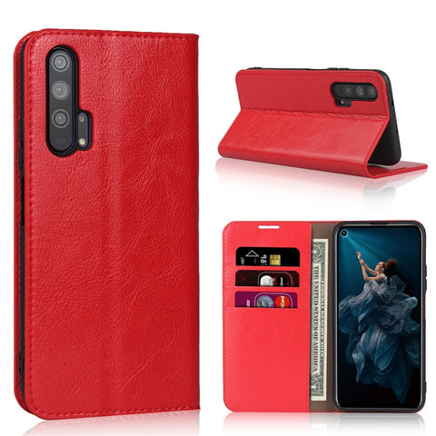 Crazy Horse Genuine Leather Wallet Stand Casing for Huawei Honor 20 Pro