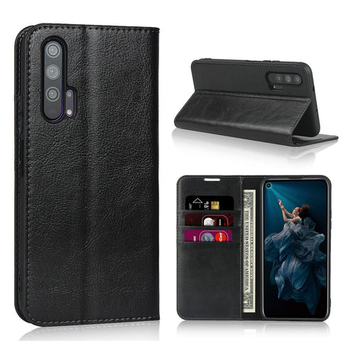 Crazy Horse Genuine Leather Wallet Stand Casing for Huawei Honor 20 Pro