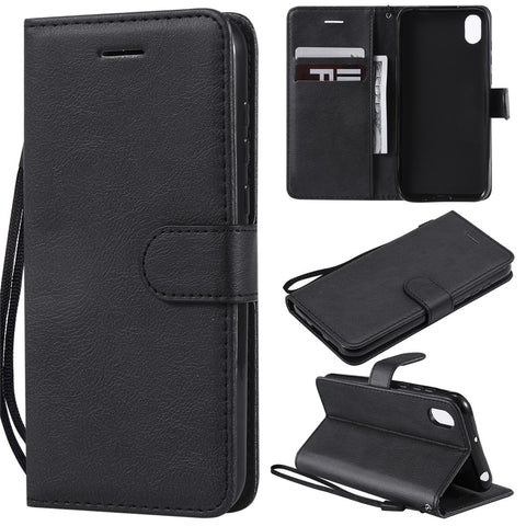 For Huawei Y5 (2019) / Honor 8S Case Solid Color Leather Mobile Cover Wallet Stand with Strap