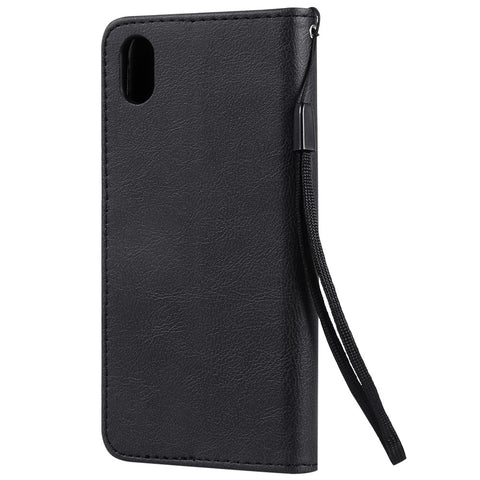 For Huawei Y5 (2019) / Honor 8S Case Solid Color Leather Mobile Cover Wallet Stand with Strap