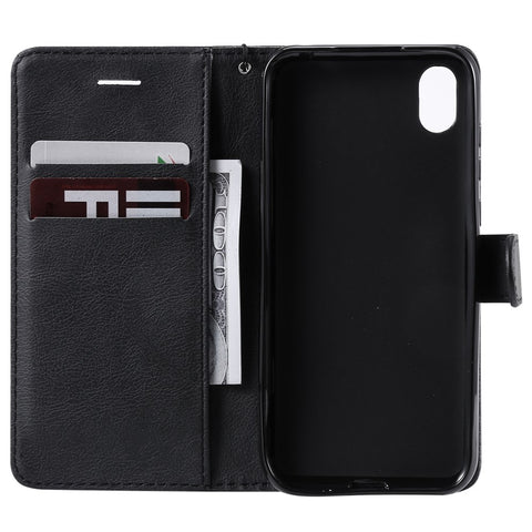 For Huawei Y5 (2019) / Honor 8S Case Solid Color Leather Mobile Cover Wallet Stand with Strap