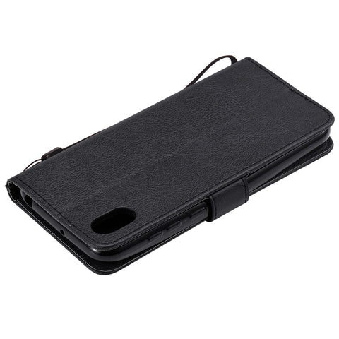 For Huawei Y5 (2019) / Honor 8S Case Solid Color Leather Mobile Cover Wallet Stand with Strap