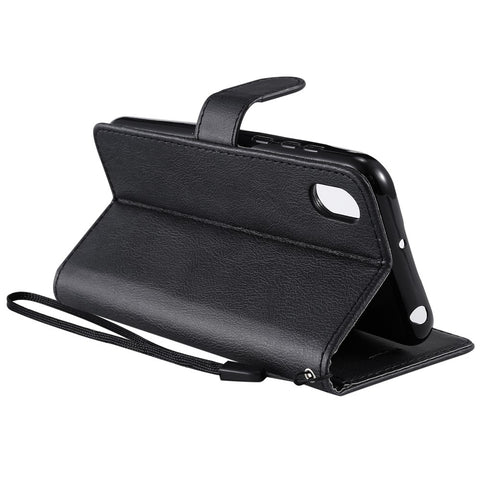 For Huawei Y5 (2019) / Honor 8S Case Solid Color Leather Mobile Cover Wallet Stand with Strap