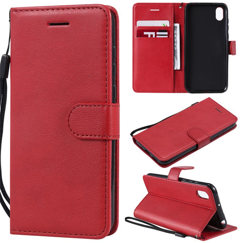 For Huawei Y5 (2019) / Honor 8S Case Solid Color Leather Mobile Cover Wallet Stand with Strap