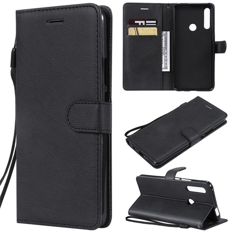 For Huawei Honor 9X (Global) /  P Smart Z / Y9 Prime 2019 / Enjoy 10 Plus Case Solid Color Leather Mobile Cover Wallet Stand with Strap