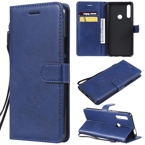 For Huawei Honor 9X (Global) /  P Smart Z / Y9 Prime 2019 / Enjoy 10 Plus Case Solid Color Leather Mobile Cover Wallet Stand with Strap