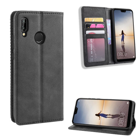Vintage Style Magnetic Leather Wallet Protective Cell Phone Cover Case for Huawei P20 Lite (2018) / Nova 3e