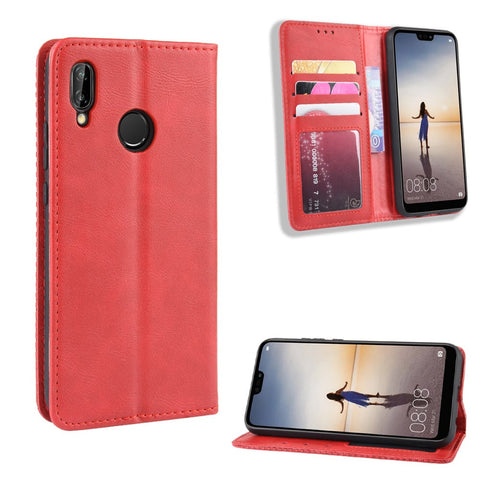 Vintage Style Magnetic Leather Wallet Protective Cell Phone Cover Case for Huawei P20 Lite (2018) / Nova 3e