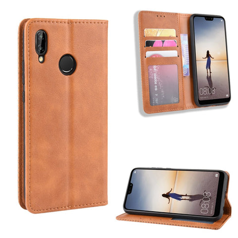 Vintage Style Magnetic Leather Wallet Protective Cell Phone Cover Case for Huawei P20 Lite (2018) / Nova 3e