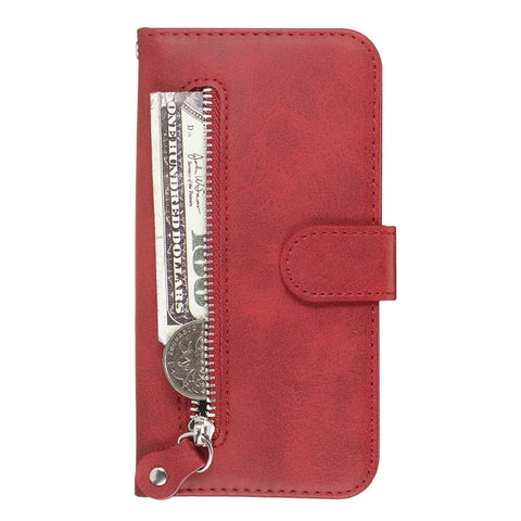 Zipper Pocket Leather Wallet Stand Phone Case for Huawei Y6 (2019, with Fingerprint Sensor)/Y6 Prime (2019)/Honor 8A