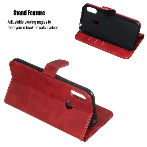 Zipper Pocket Leather Wallet Stand Phone Case for Huawei Y6 (2019, with Fingerprint Sensor)/Y6 Prime (2019)/Honor 8A