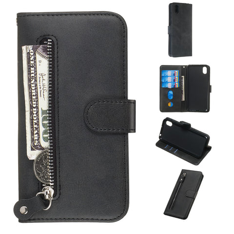 Zipper Wallet Leather Stand Phone Casing for Huawei Y5 (2019) / Honor 8S
