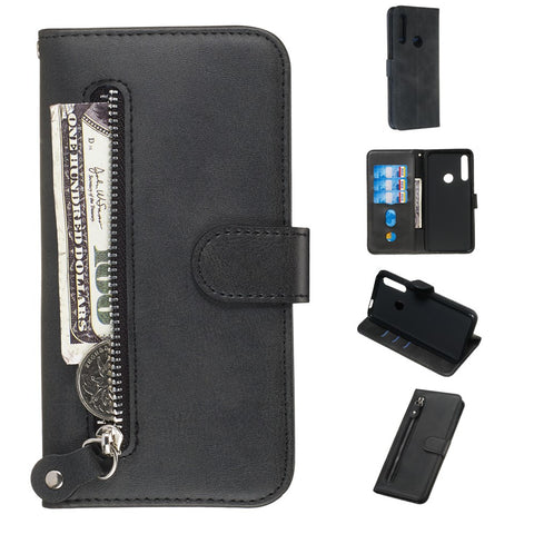Zipper Pocket Flip Leather Wallet Case for Huawei Honor 9X (Global)/ P Smart Z/Y9 Prime/ Enjoy 10 Plus