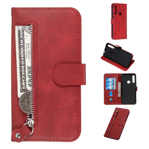 Zipper Pocket Flip Leather Wallet Case for Huawei Honor 9X (Global)/ P Smart Z/Y9 Prime/ Enjoy 10 Plus