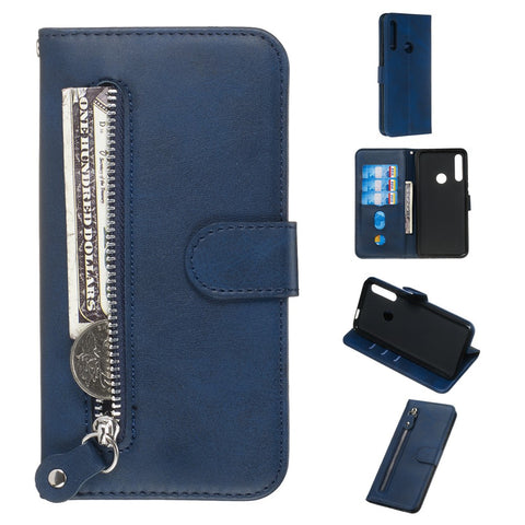 Zipper Pocket Flip Leather Wallet Case for Huawei Honor 9X (Global)/ P Smart Z/Y9 Prime/ Enjoy 10 Plus