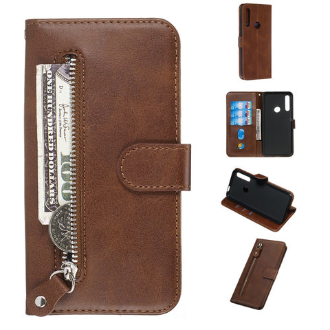Zipper Pocket Flip Leather Wallet Case for Huawei Honor 9X (Global)/ P Smart Z/Y9 Prime/ Enjoy 10 Plus