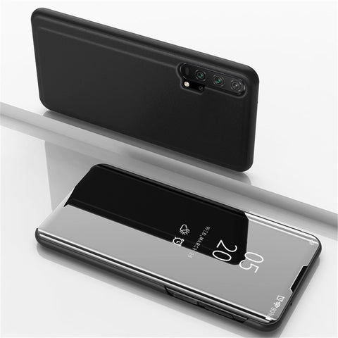 Plated Mirror Surface View Window Leather Stand Cover for Huawei Honor 20 Pro