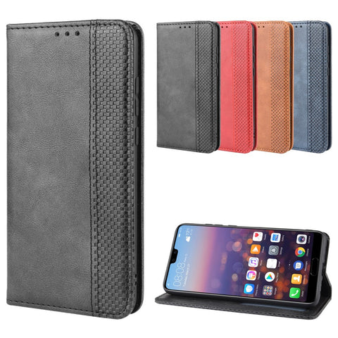 Retro PU Leather Wallet Stand Phone Cover Casing for Huawei P20