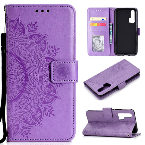 Imprint Mandala Flower Stand Wallet Leather Case for Huawei Honor 20 Pro