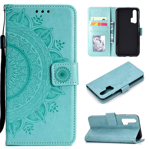Imprint Mandala Flower Stand Wallet Leather Case for Huawei Honor 20 Pro