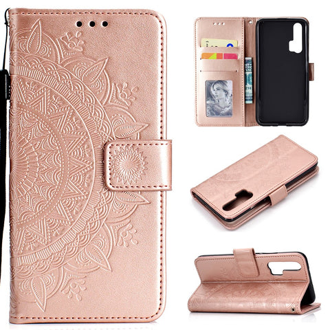 Imprint Mandala Flower Stand Wallet Leather Case for Huawei Honor 20 Pro