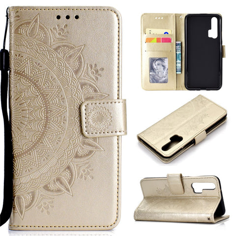Imprint Mandala Flower Stand Wallet Leather Case for Huawei Honor 20 Pro