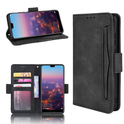 Leather Wallet Stand Phone Cover with Multiple Card Slots Protective Shell for Huawei P20
