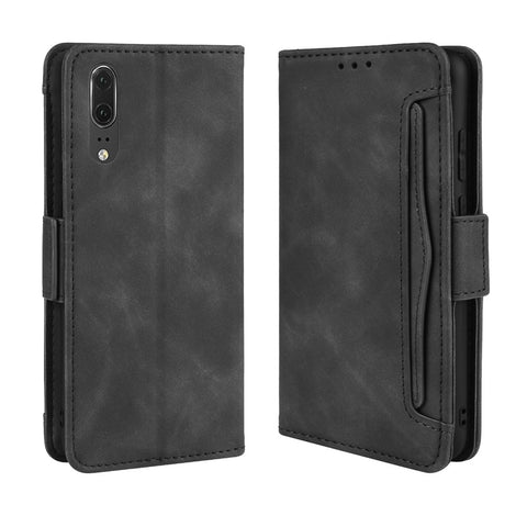 Leather Wallet Stand Phone Cover with Multiple Card Slots Protective Shell for Huawei P20
