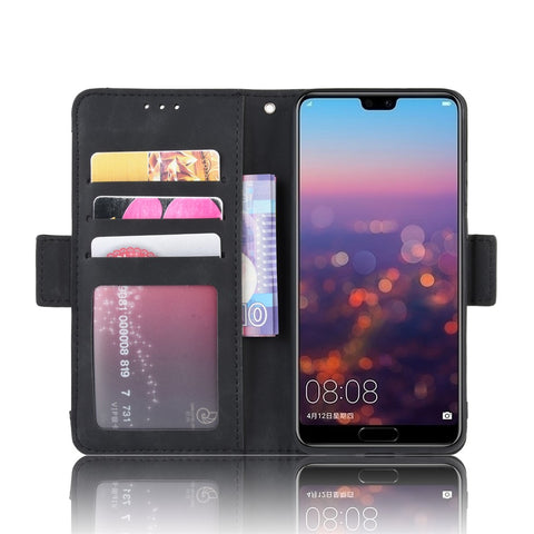 Leather Wallet Stand Phone Cover with Multiple Card Slots Protective Shell for Huawei P20