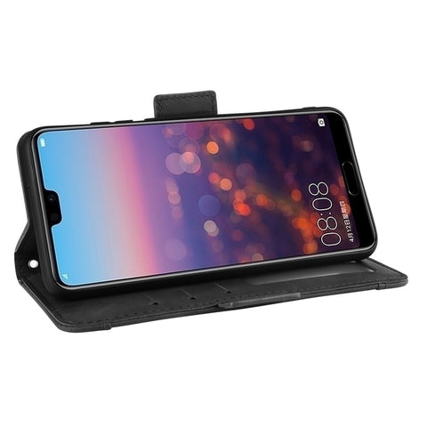 Leather Wallet Stand Phone Cover with Multiple Card Slots Protective Shell for Huawei P20