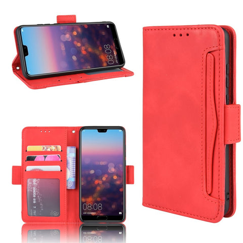 Leather Wallet Stand Phone Cover with Multiple Card Slots Protective Shell for Huawei P20