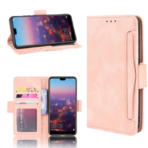 Leather Wallet Stand Phone Cover with Multiple Card Slots Protective Shell for Huawei P20