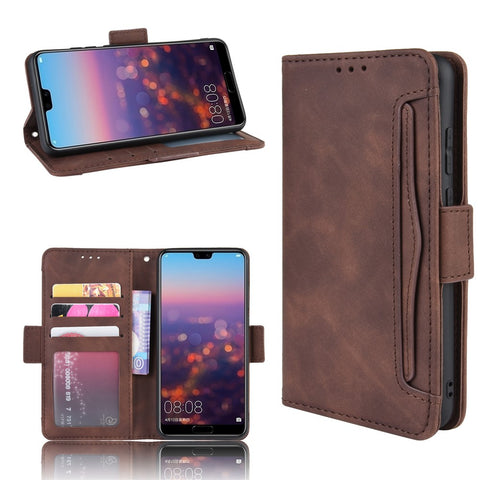 Leather Wallet Stand Phone Cover with Multiple Card Slots Protective Shell for Huawei P20