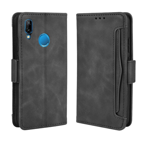 For Huawei P20 Lite (2018)/Nova 3e Protective Shell Leather Wallet Stand with Multiple Card Slots Phone Case