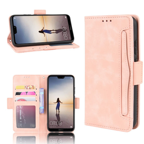 For Huawei P20 Lite (2018)/Nova 3e Protective Shell Leather Wallet Stand with Multiple Card Slots Phone Case