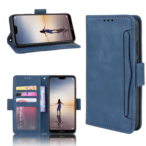 For Huawei P20 Lite (2018)/Nova 3e Protective Shell Leather Wallet Stand with Multiple Card Slots Phone Case