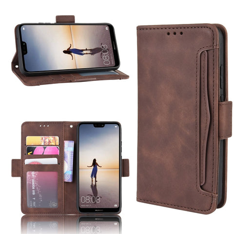 For Huawei P20 Lite (2018)/Nova 3e Protective Shell Leather Wallet Stand with Multiple Card Slots Phone Case