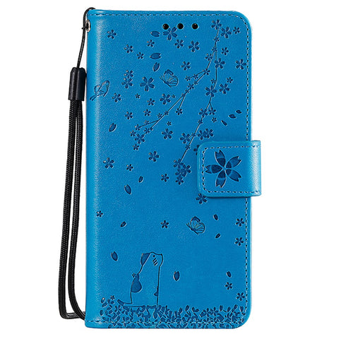 Imprint Flower Leather Wallet Cell Phone Casing Shell for Huawei Y7 (2019)
