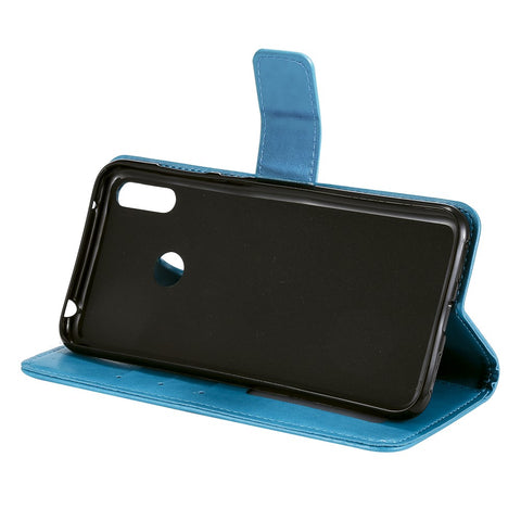 Imprint Flower Leather Wallet Cell Phone Casing Shell for Huawei Y7 (2019)