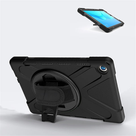 360 Degree Swivel Kickstand PC + Silicone Combo Case with Hand Holder Strap and Pen Slot for Huawei MediaPad M5 10 (10.8") / M5 (Pro) 10.8"