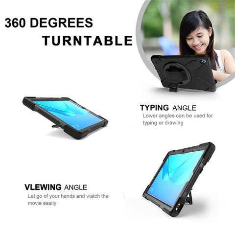 360 Degree Swivel Kickstand PC + Silicone Combo Case with Hand Holder Strap and Pen Slot for Huawei MediaPad M5 10 (10.8") / M5 (Pro) 10.8"