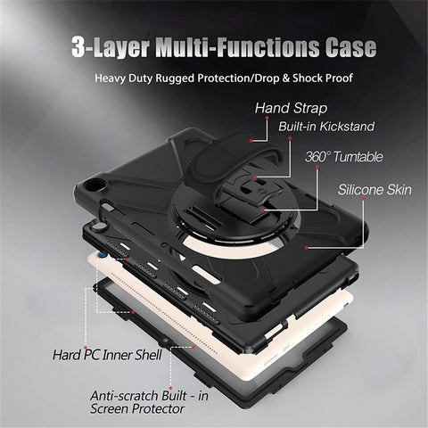 360 Degree Swivel Kickstand PC + Silicone Combo Case with Hand Holder Strap and Pen Slot for Huawei MediaPad M5 10 (10.8") / M5 (Pro) 10.8"