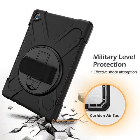 360 Degree Swivel Kickstand PC + Silicone Combo Case with Hand Holder Strap and Pen Slot for Huawei MediaPad M5 10 (10.8") / M5 (Pro) 10.8"